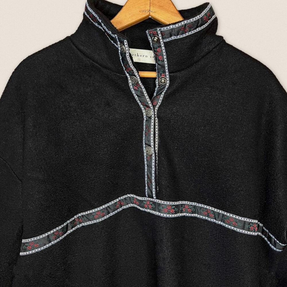 Vintage Roses Fleece Sweatshirt Button Up Collar‎ Size Large northern isles